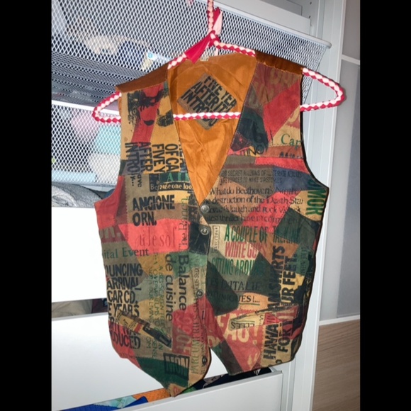 Vintage leather newspaper print vest - size Small - Picture 5 of 9